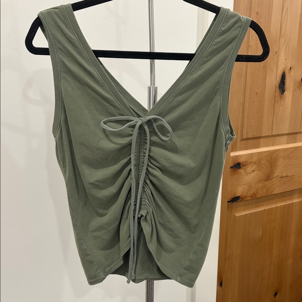 Sleeveless Ruched Tie-Back Tank Top - Olive Green